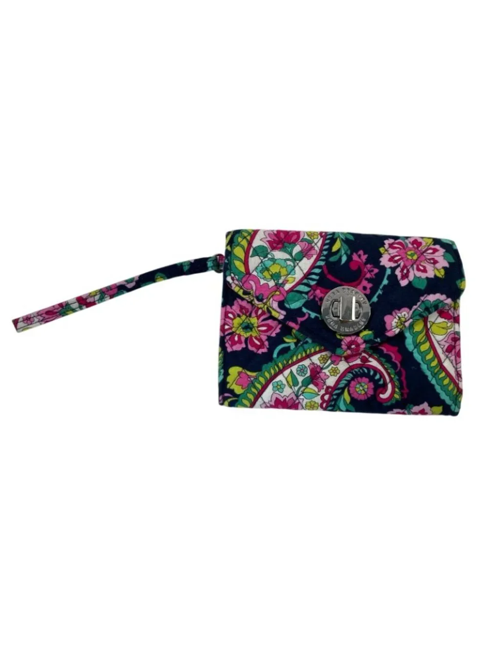 Vera Bradley Turn Lock Wristlet Wallet Retired Petal Paisley Pink Black Boho - Picture 6 of 7